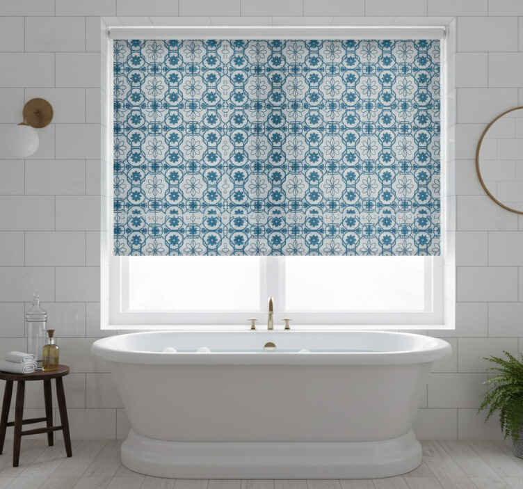 Cortina roller azul mosaico floral - TenVinilo