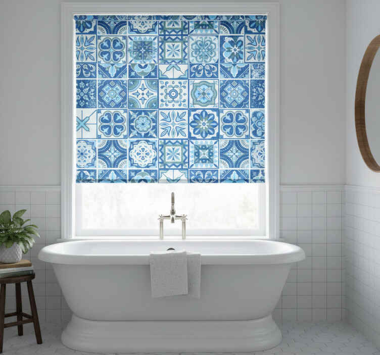 Rollo fenster blau im talavera-blau-muster - TenStickers