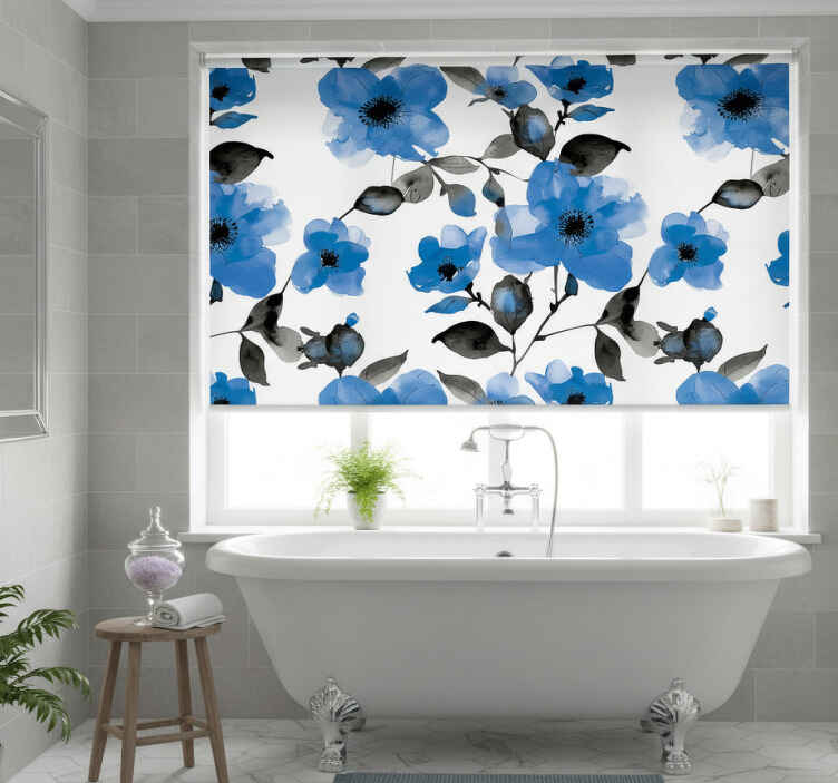 Rollo fenster blau mit mohnblumenmuster - TenStickers