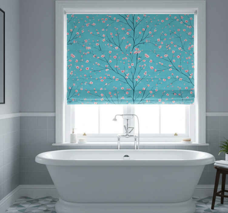 Estore de rolo azul flores de cerejeira azul-esverdeado - TenStickers