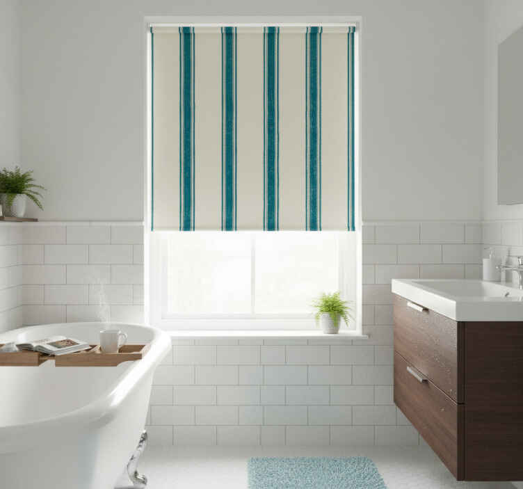 Rollo fenster blau mit hellblauen vertikalen linien - TenStickers