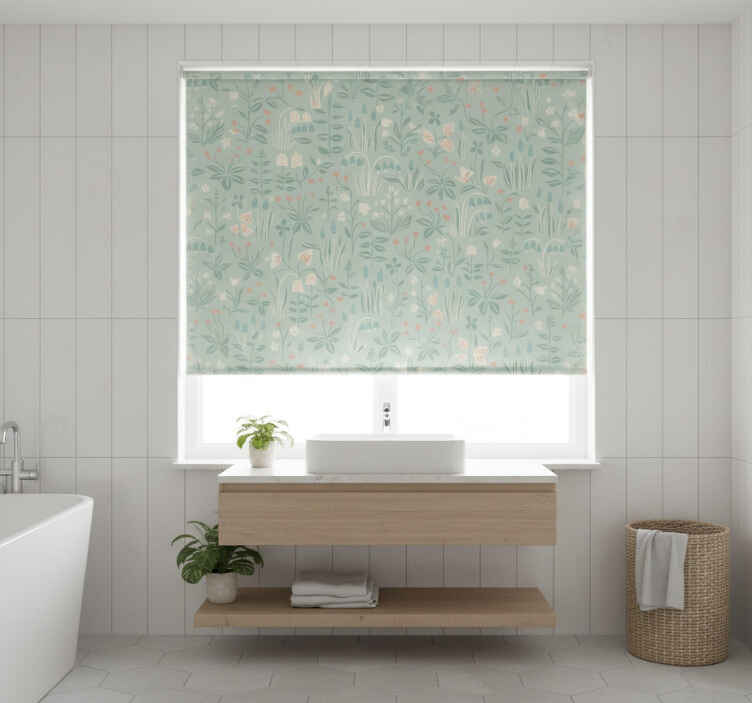 Cortina roller azul floral escandinavo - TenVinilo