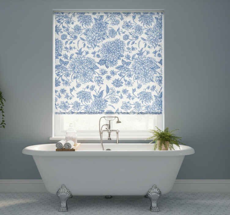 Cortina roller azul dahlia azul floral - TenVinilo