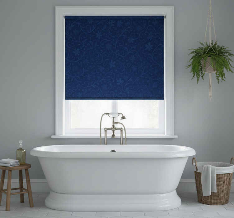 Cortina roller azul con motivo floral azul marino - TenVinilo