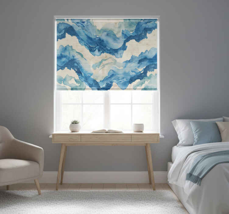 Blue roller blind with marbled waves design - TenStickers
