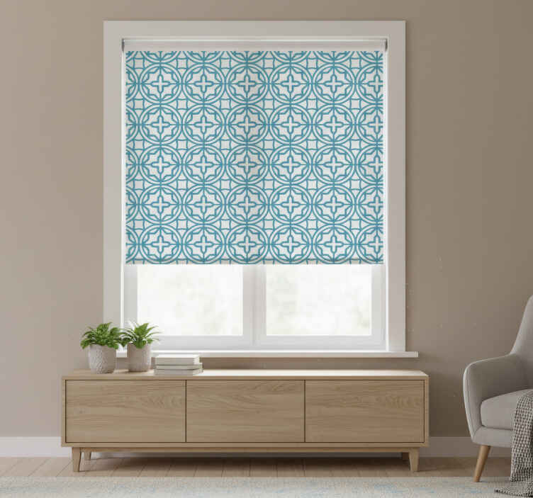 Blue roller blind with geometric turquoise design - TenStickers