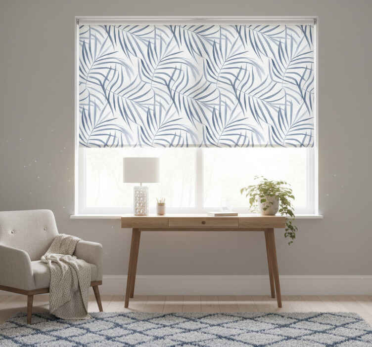 Estore de rolo azul com design de folhas finas - TenStickers