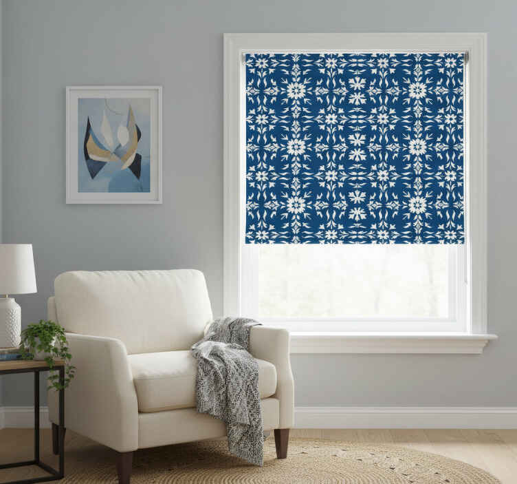 Blue roller blind with white tiled pattern - TenStickers