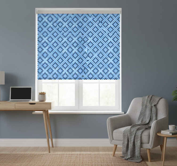 Blue roller blind with geometric blue pixel design - TenStickers