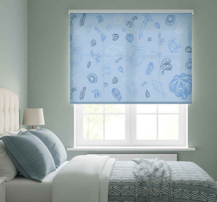 Blue roller blind with seafood pattern - TenStickers