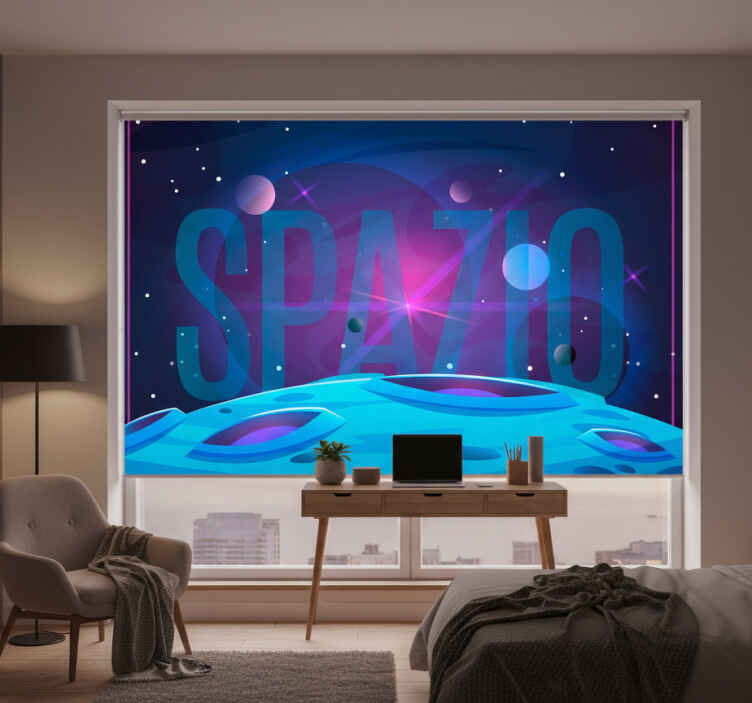 Blue roller blind cosmic universe design - TenStickers