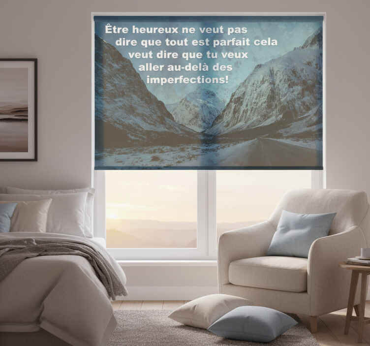Blue roller blind scenic snowy mountain road - TenStickers