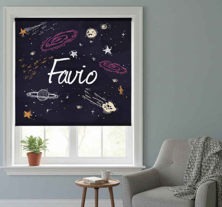 Blue roller blind galaxy with customizable name - TenStickers