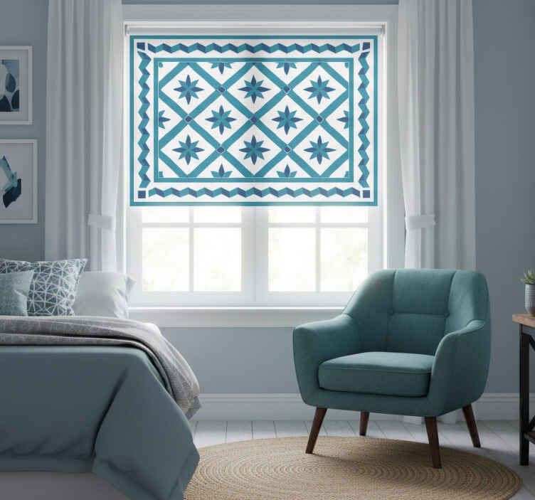 Cortina roller azul azulejos estrella geométricos - TenVinilo