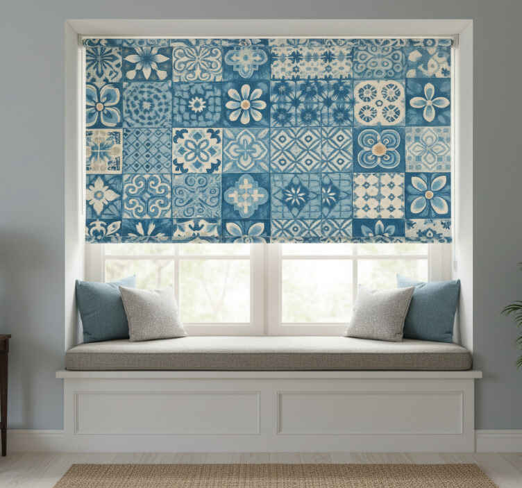 Cortina roller azul azulejos de mosaico circular - TenVinilo