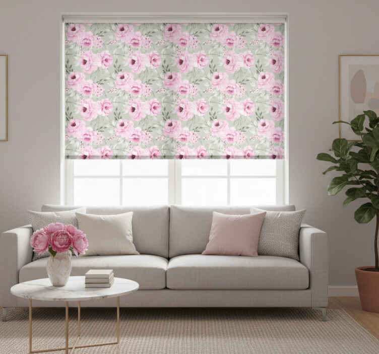 Living room roller blind in pastel peony colors - TenStickers