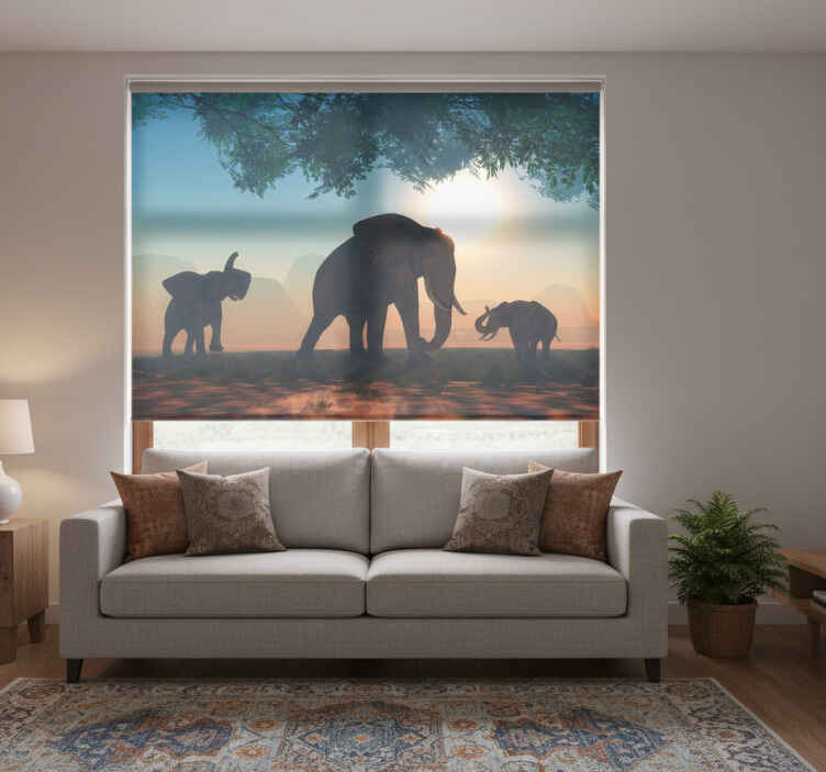 Living room roller blind wild elephant - TenStickers