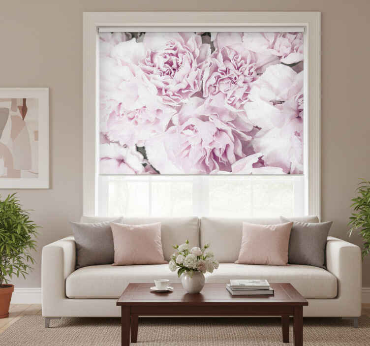 Rullegardin stue med elegant design av rosa peoner - Tenstickers