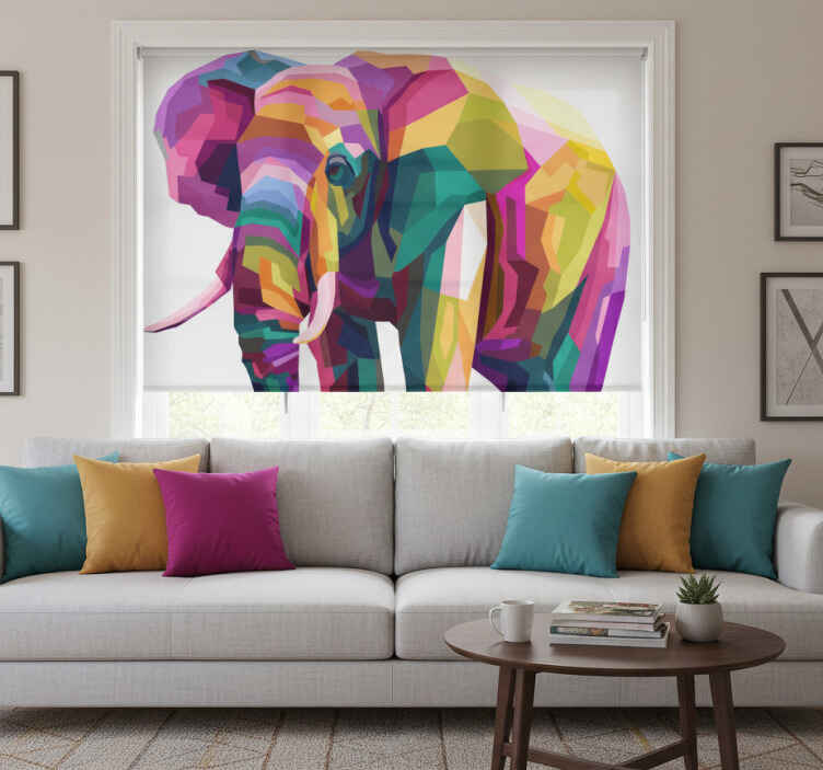 Rollo fenster wohnzimmer mit buntem realistischem elefant - TenStickers