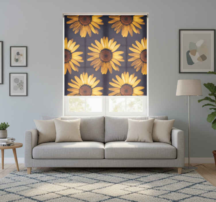 Living room roller blind yellow sunflower - TenStickers