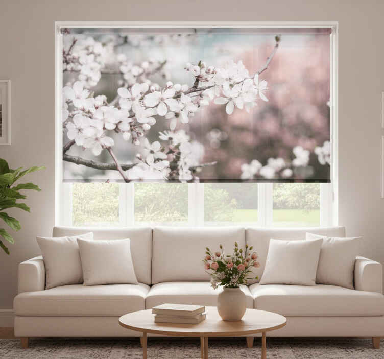 Rullegardin stue elegant stil feminin hvite kirsebærblomster - Tenstickers