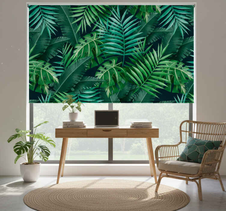 Store enrouleur vert feuilles exotiques circulaires - TenStickers