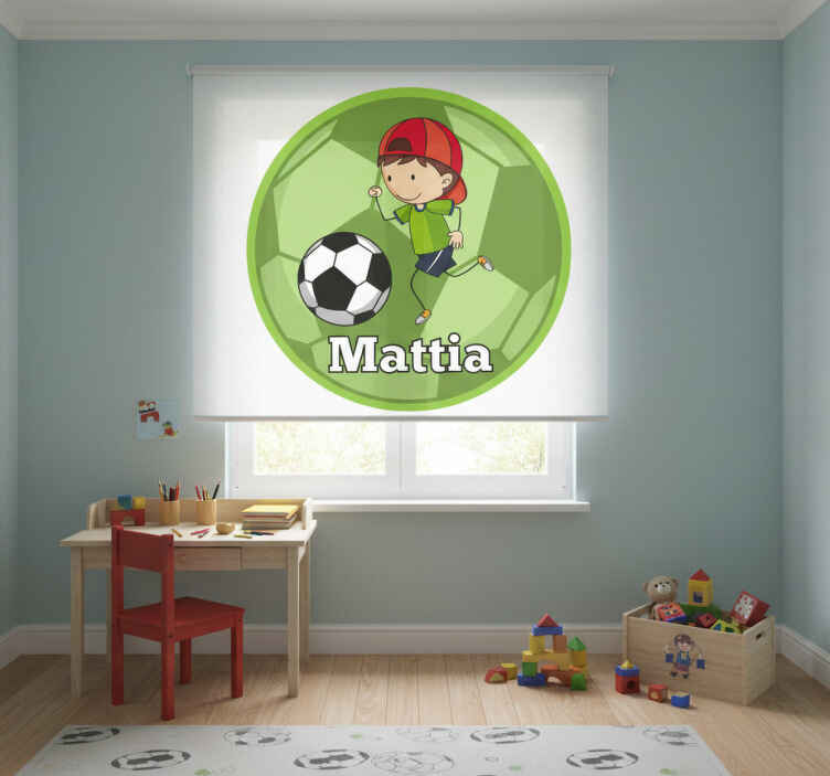 Rolgordijn groen met voetbalontwerp en naam naar keuze - TenStickers