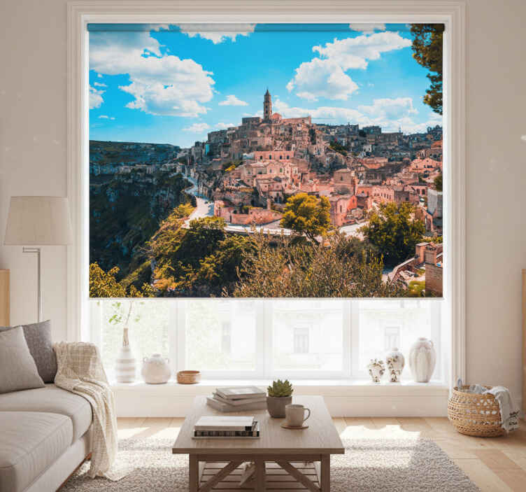 Cortina roller living comedor paisaje urbano - TenVinilo