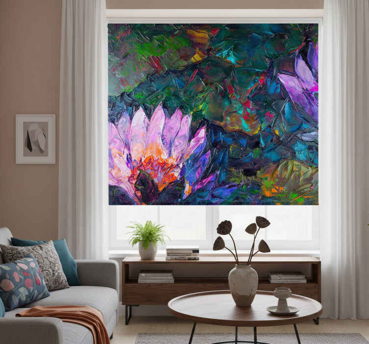Rullegardin stue oljemaleri lotus - Tenstickers