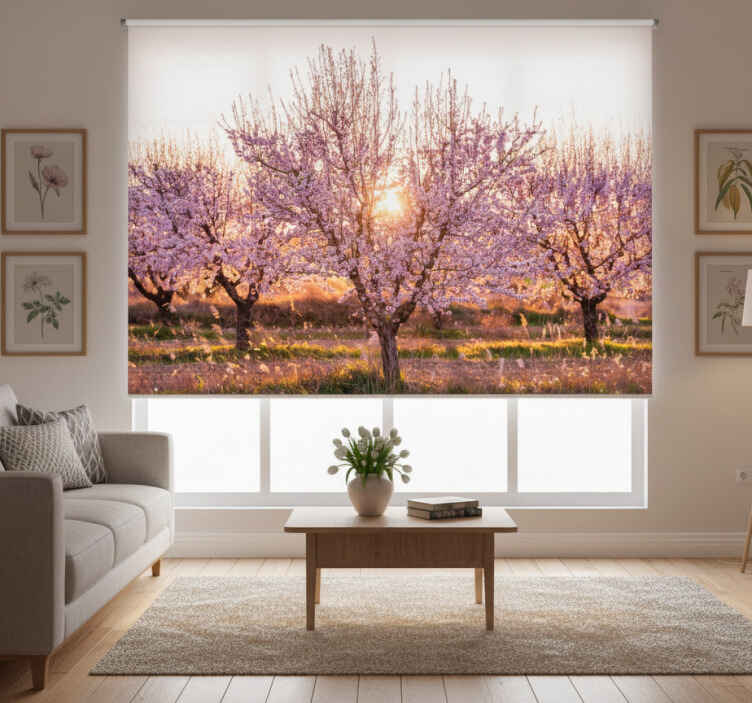 Living room blind in pink floral landscape - TenStickers