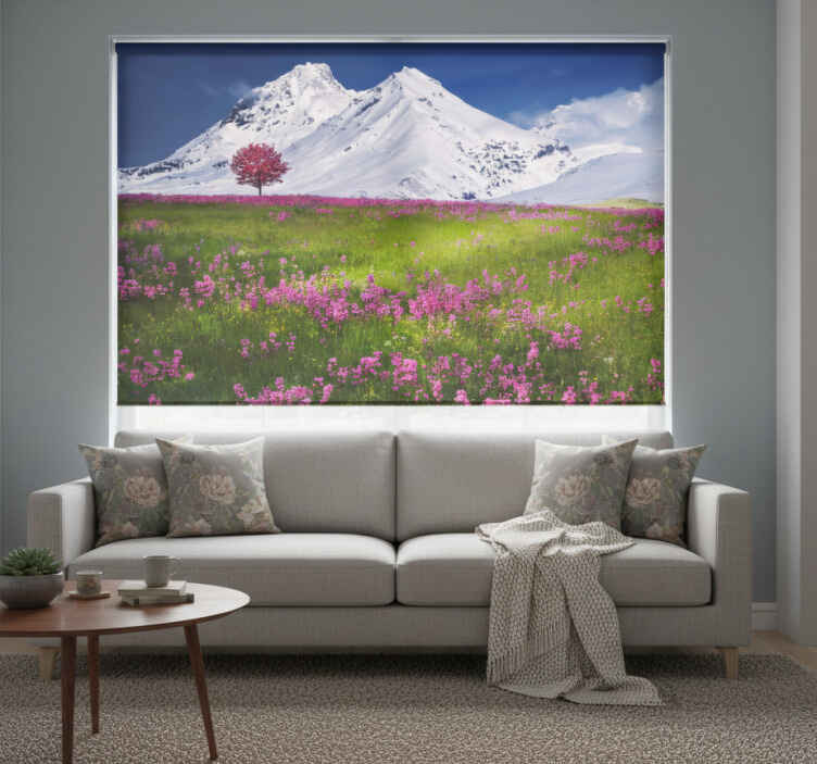 Living room blind mountain floral landscape - TenStickers