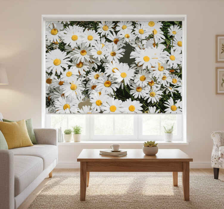 Rullegardin stue blomstereng med tusenfryd - Tenstickers