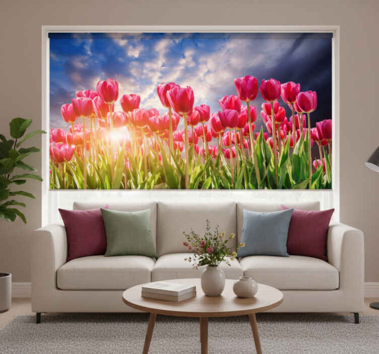 Rullegardin stue blomstrende solnedgang - Tenstickers