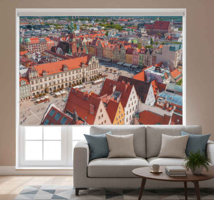 Living room roller blind wrocław skyline - TenStickers