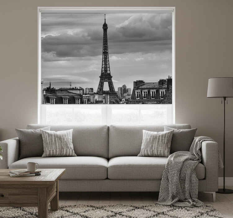 Living room roller blind eiffel tower black and white - TenStickers