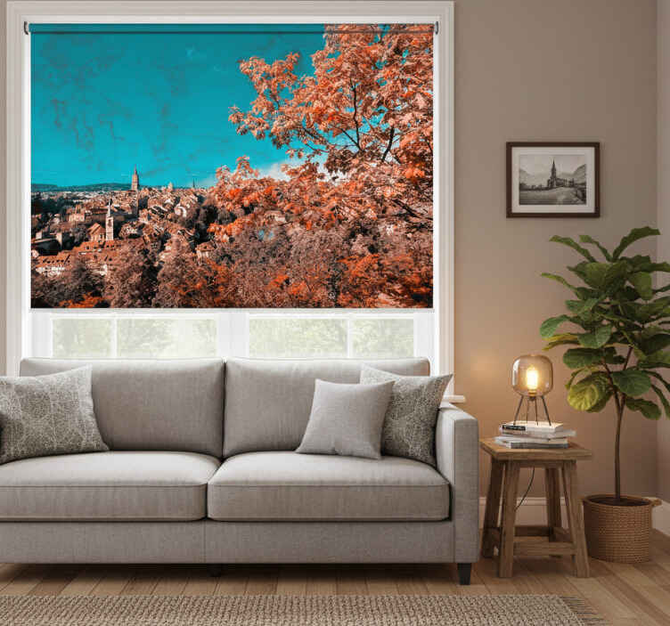 Living room roller blind autumn trees in bern - TenStickers