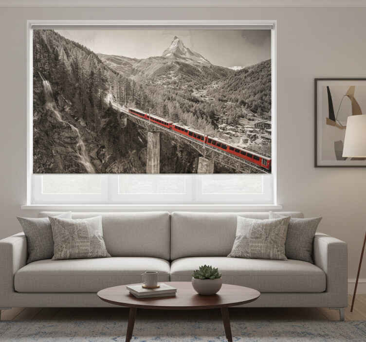 Store enrouleur bureau train rouge sur un pont - TenStickers