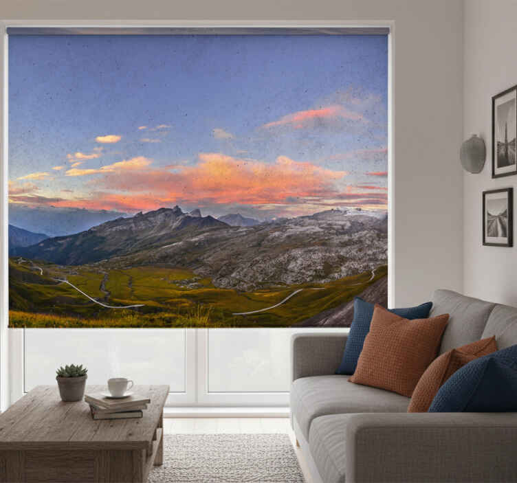 Living room roller blind beautiful sunset in mountains - TenStickers