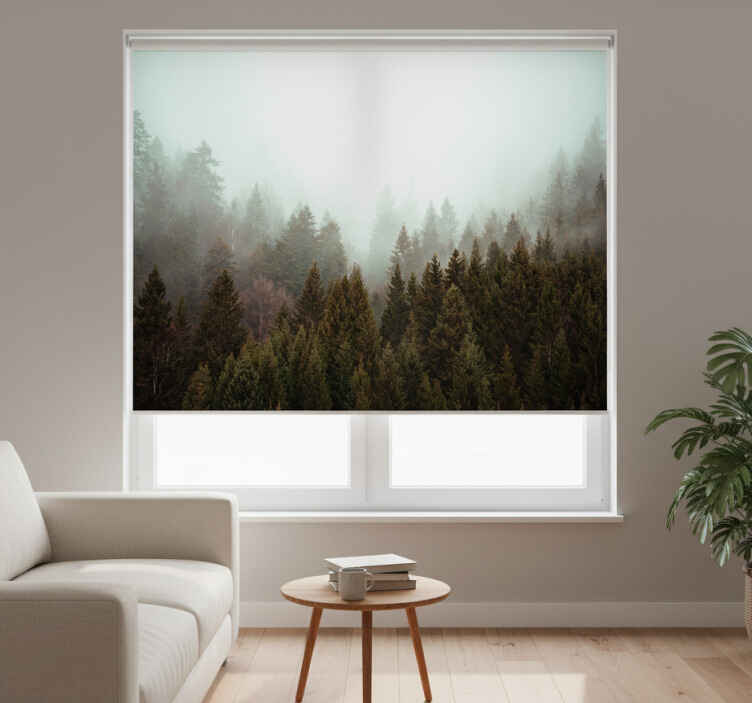 Persiana enrollable salón bosque brumoso desde arriba - TenVinilo