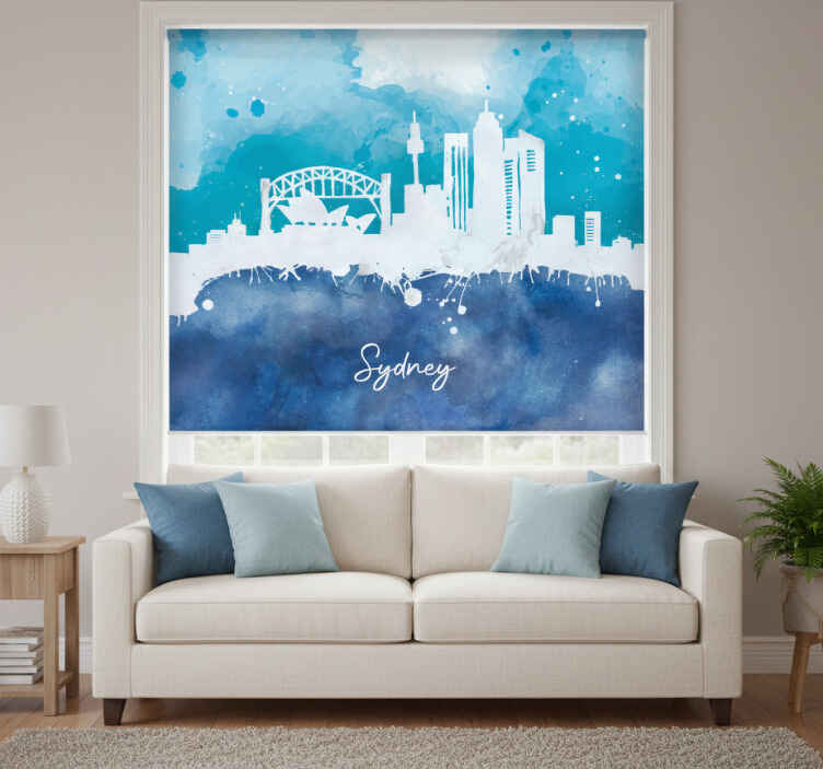 Rullegardin stue sydney skyline akvarell - Tenstickers