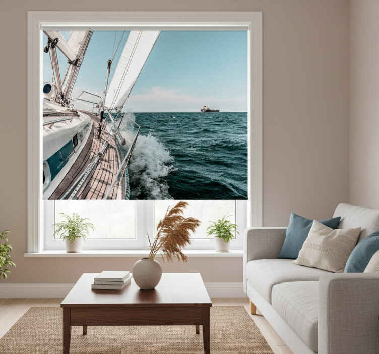 Rullegardin stue sjøyacht 3d-effekt - Tenstickers