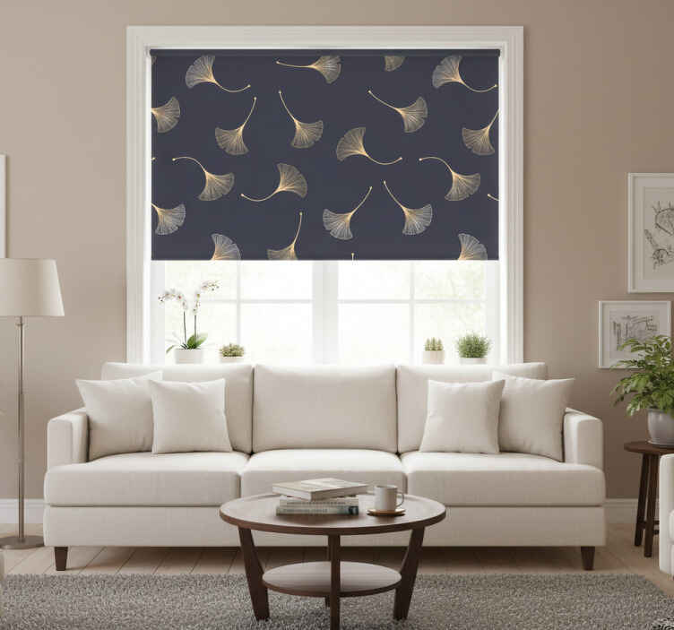 Rullegardin stue ginkgo blad marine og gull - Tenstickers