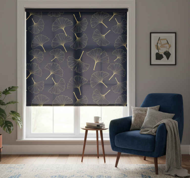 Rullegardin stue 3d gyldne ginkgo-blader - Tenstickers