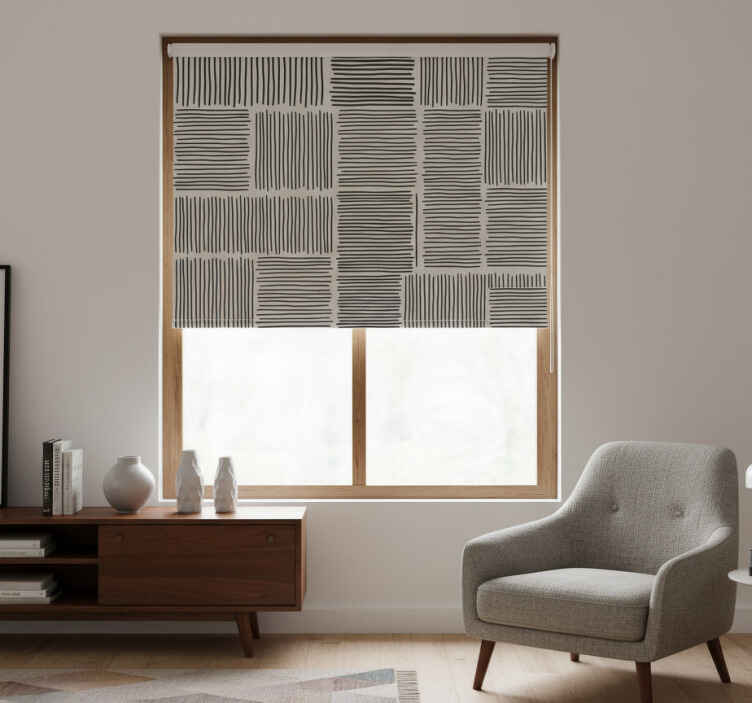 Rullegardin stue linjer svart og hvit mid-century stil - Tenstickers