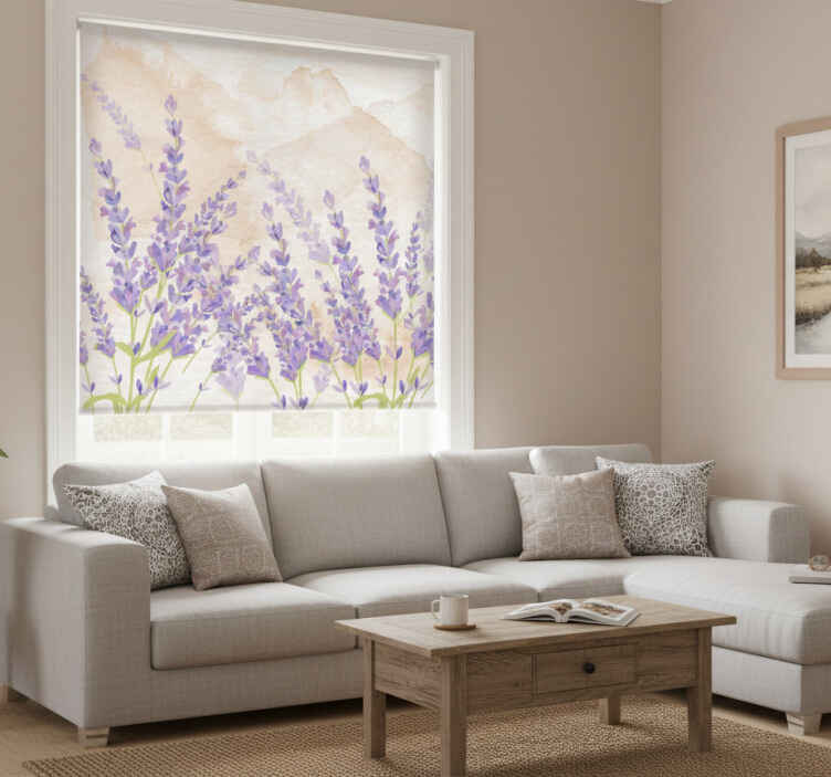 Rullegardin stue provensalsk akvarell lavendel - Tenstickers