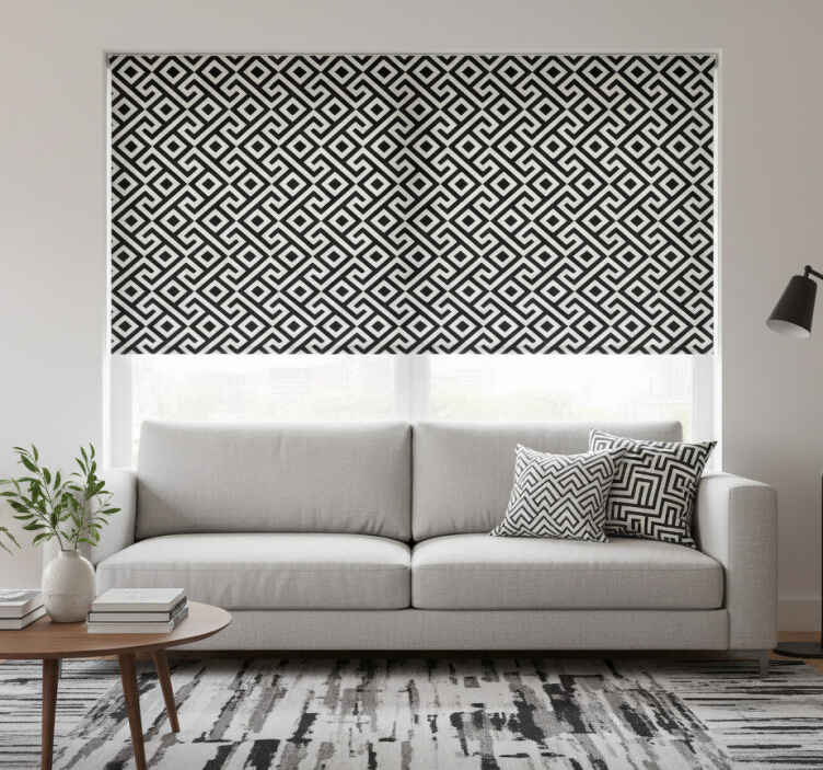 Rullegardin stue med svart og hvitt geometrisk mønster - Tenstickers