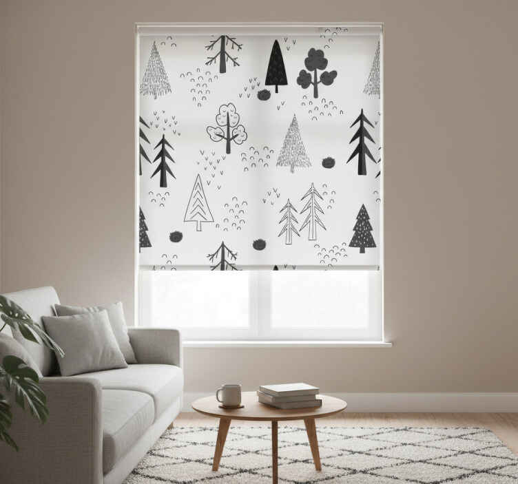 Rullegardin stue hvite minimalistiske trær nordisk stil - Tenstickers