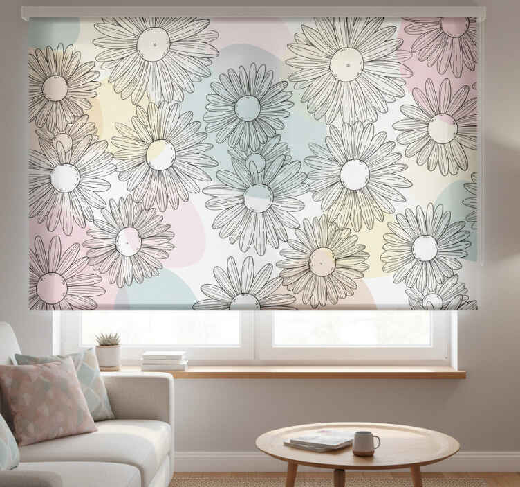 Rullegardin stue kawaii stil former og blomster - Tenstickers