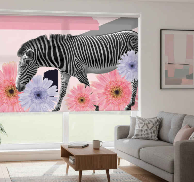 Estore de rolo para sala pintura de zebra em colagem - TenStickers