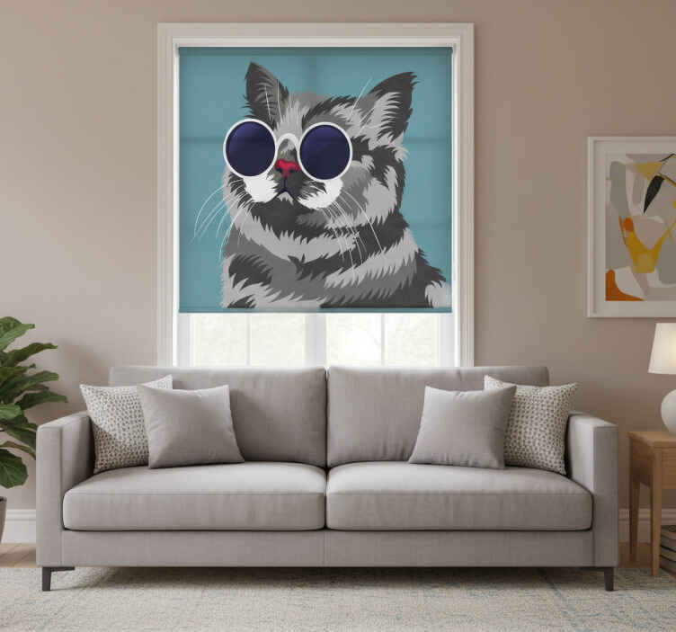 Estore de rolo para sala pintura engraçada de gato cinza - TenStickers